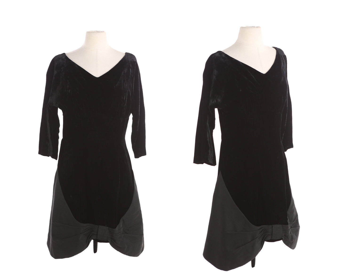 Vintage Black Velvet Casual Dress / Estimated Era: 40s - 50s