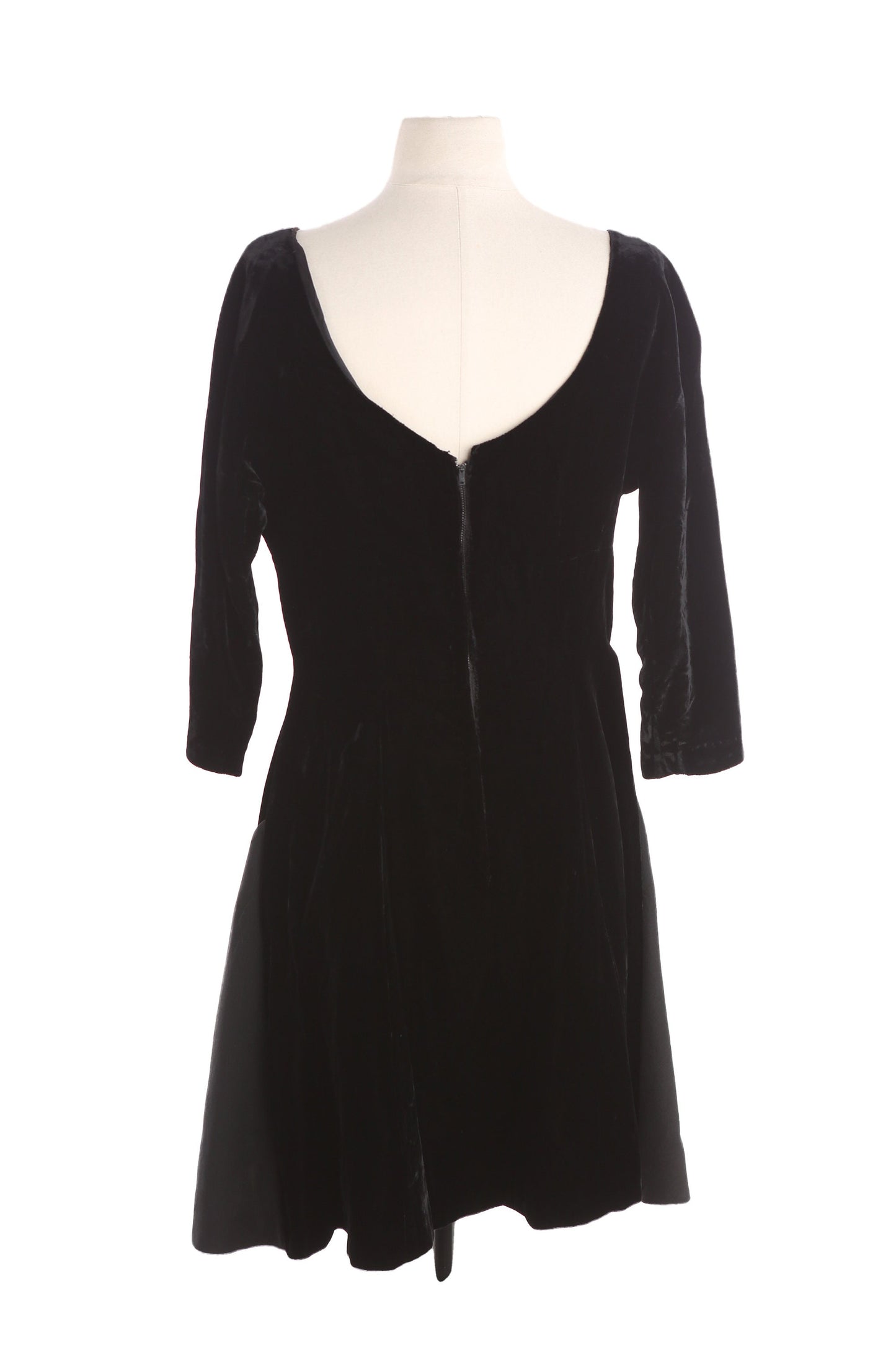 Vintage Black Velvet Casual Dress / Estimated Era: 40s - 50s