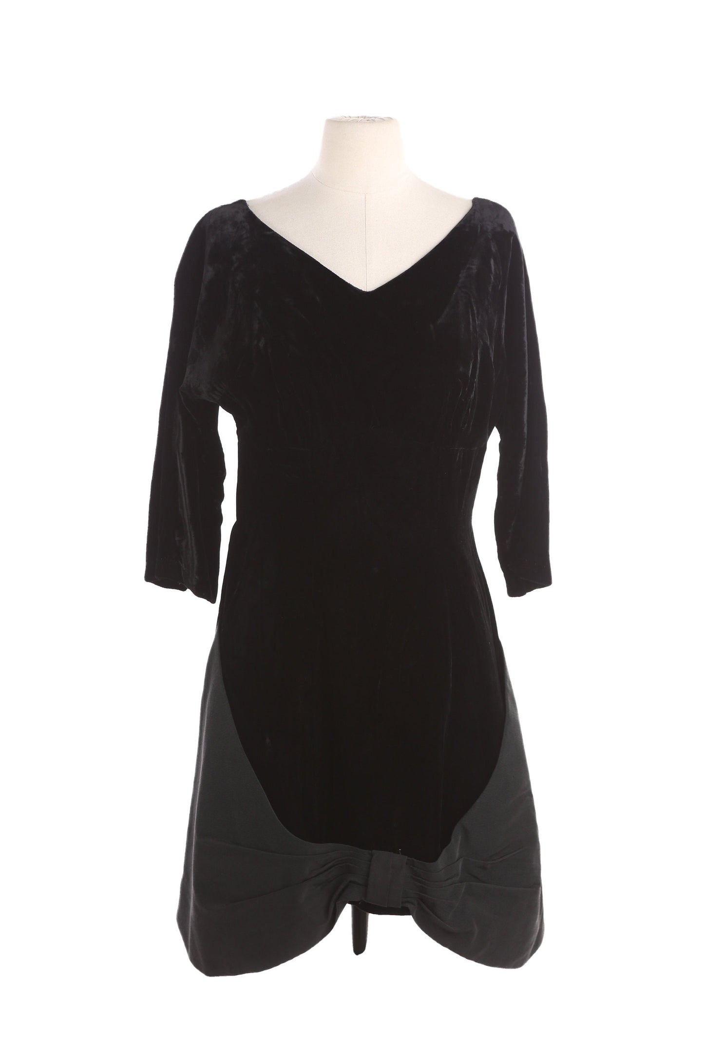 Vintage Black Velvet Casual Dress / Estimated Era: 40s - 50s