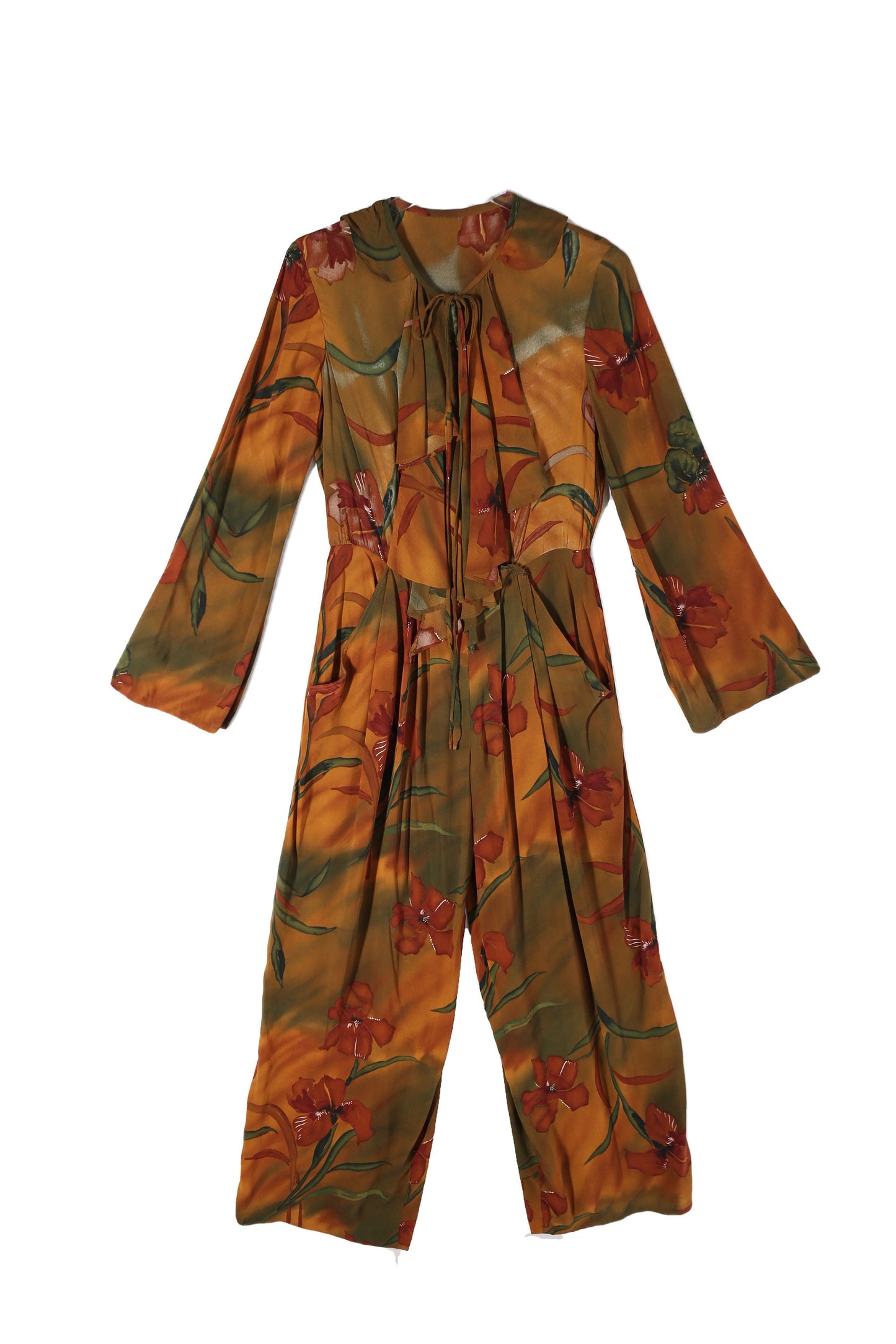 90s Women Floral Print Rayon Jumpsuit