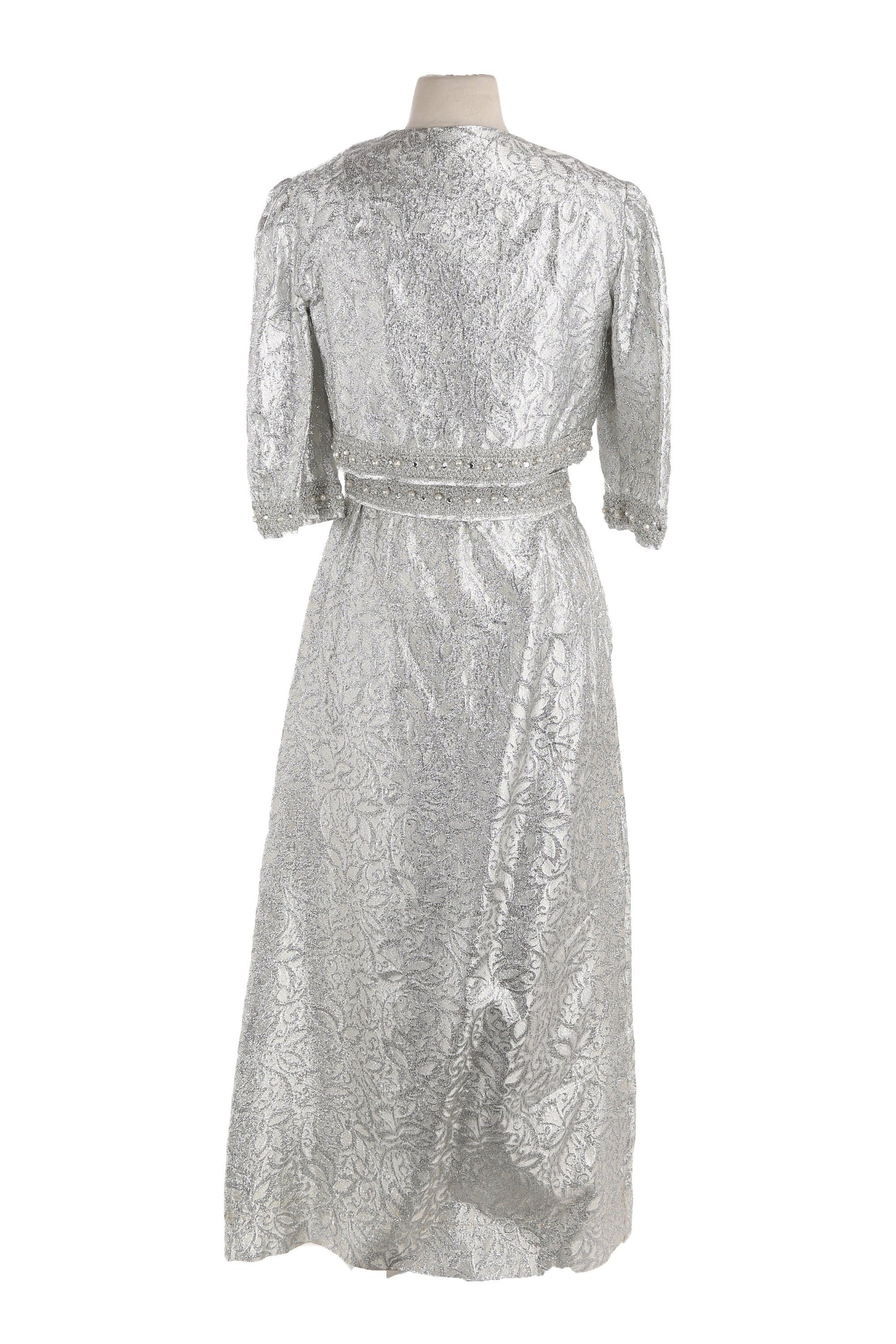 Vintage Silver Evening Formal Set Dress and Jacket / Estimated Era: 40s - 50s / Hollywood Gala