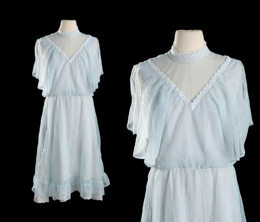 Vintage Women's White Polka Dot Casual Short Sleeve Sheer Dress