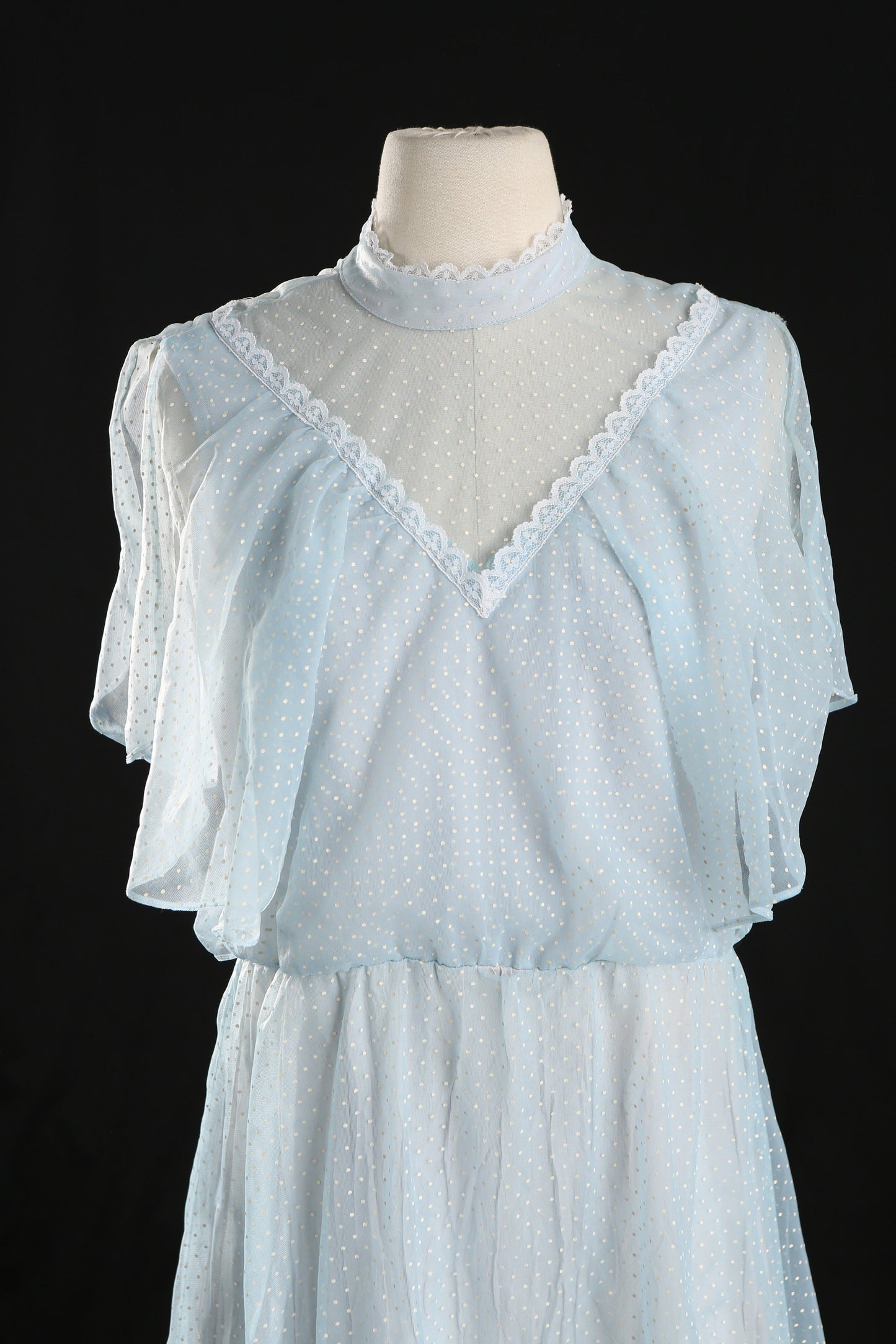 Vintage Women's White Polka Dot Casual Short Sleeve Sheer Dress