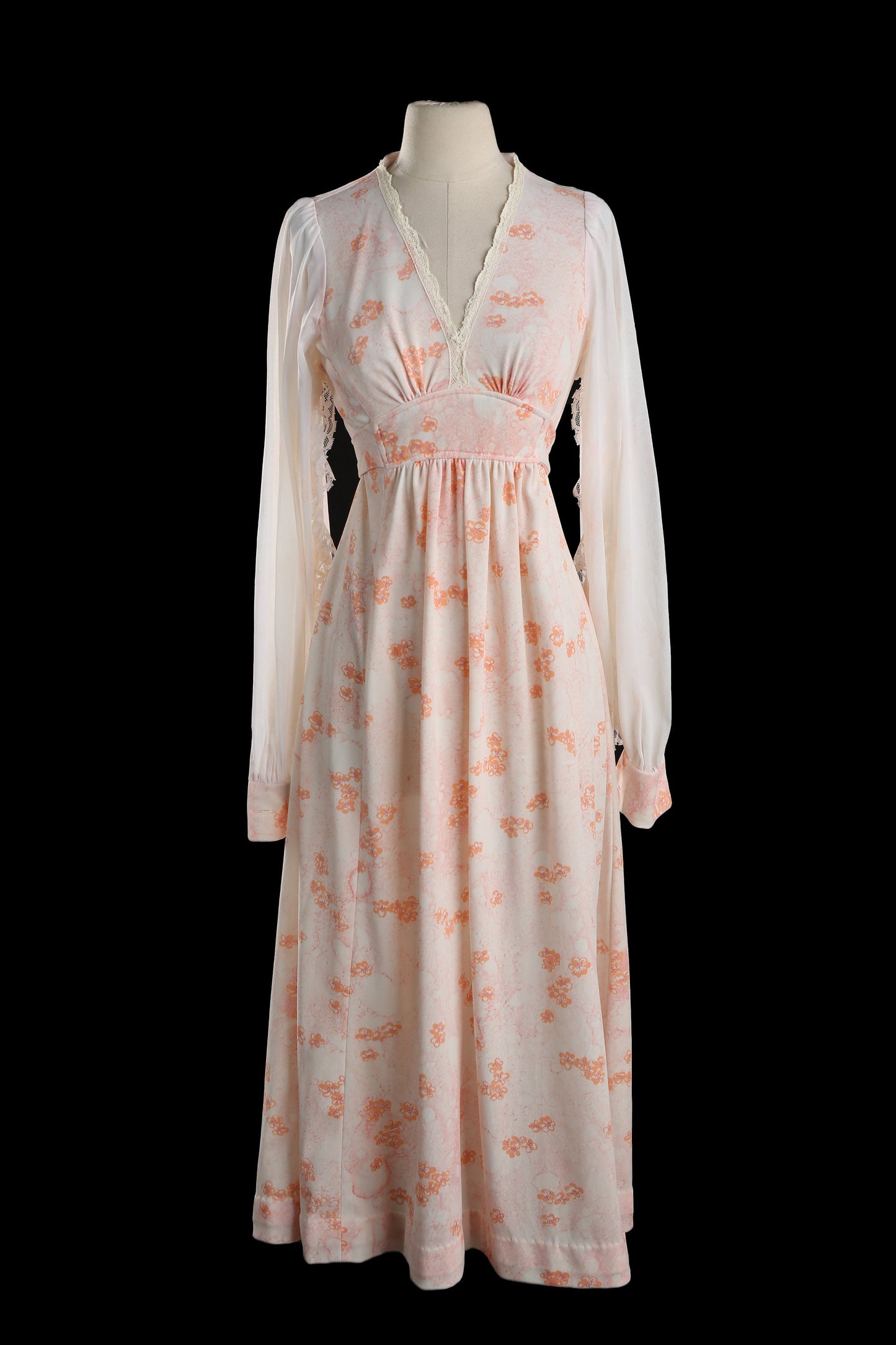 70s Women Floral Print Long Poly Casual Dress