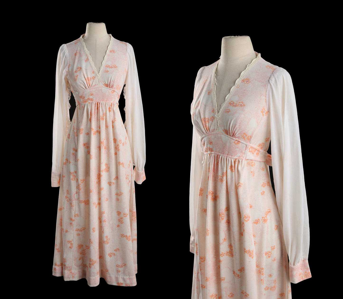 70s Women Floral Print Long Poly Casual Dress
