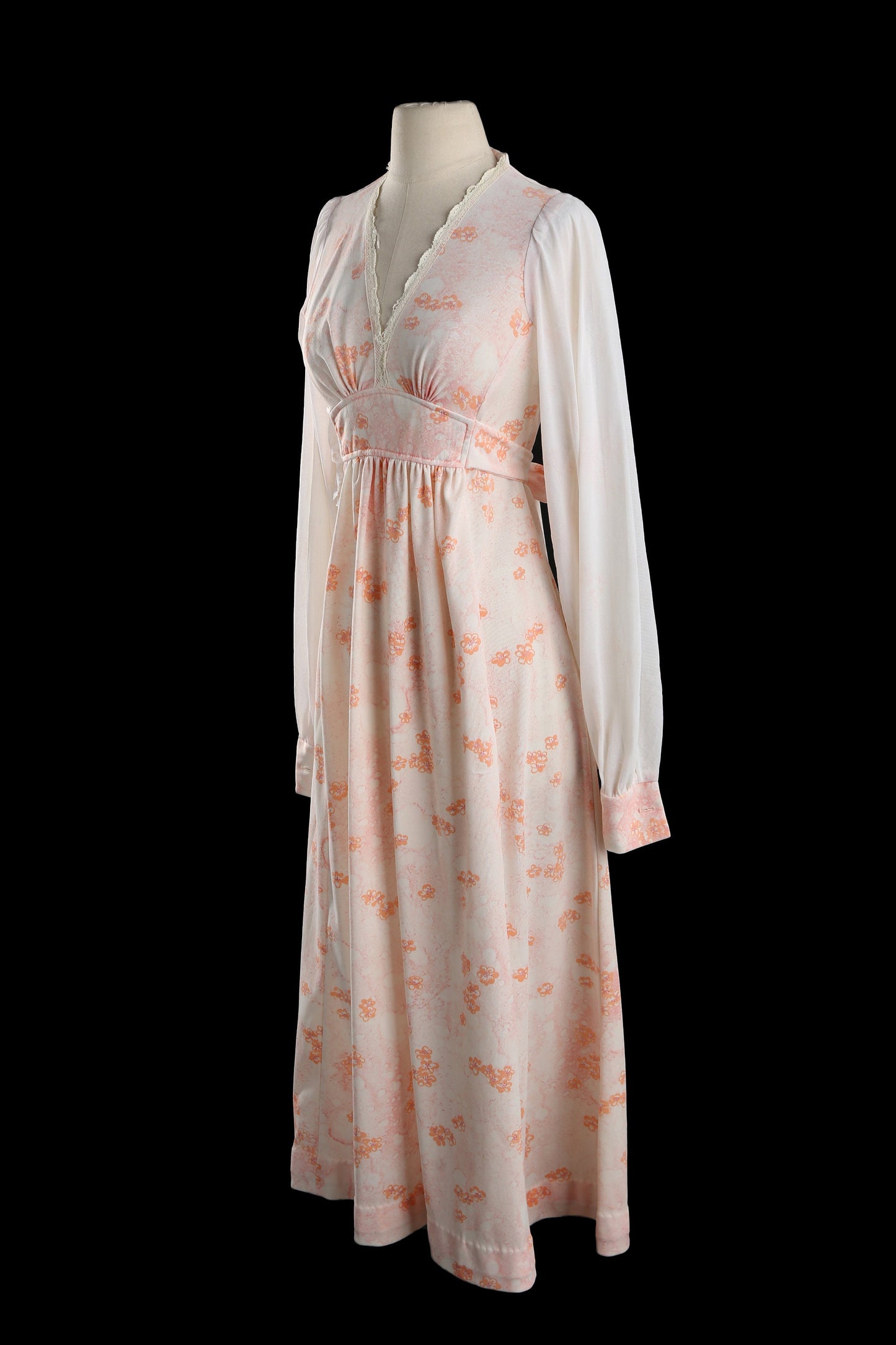 70s Women Floral Print Long Poly Casual Dress