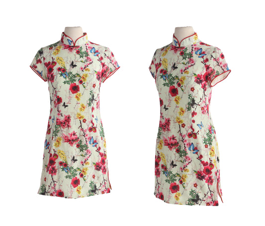Vintage White Cheongsam Floral Print Summer - Casual Dress