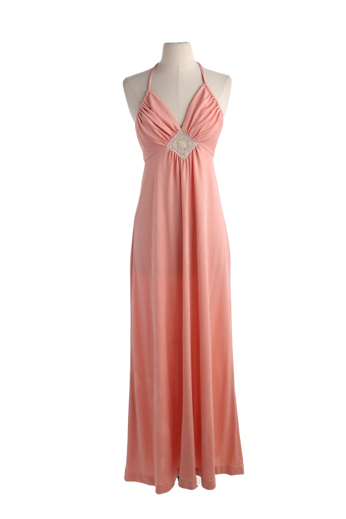70s Women Halter Pink Long Poly Dress