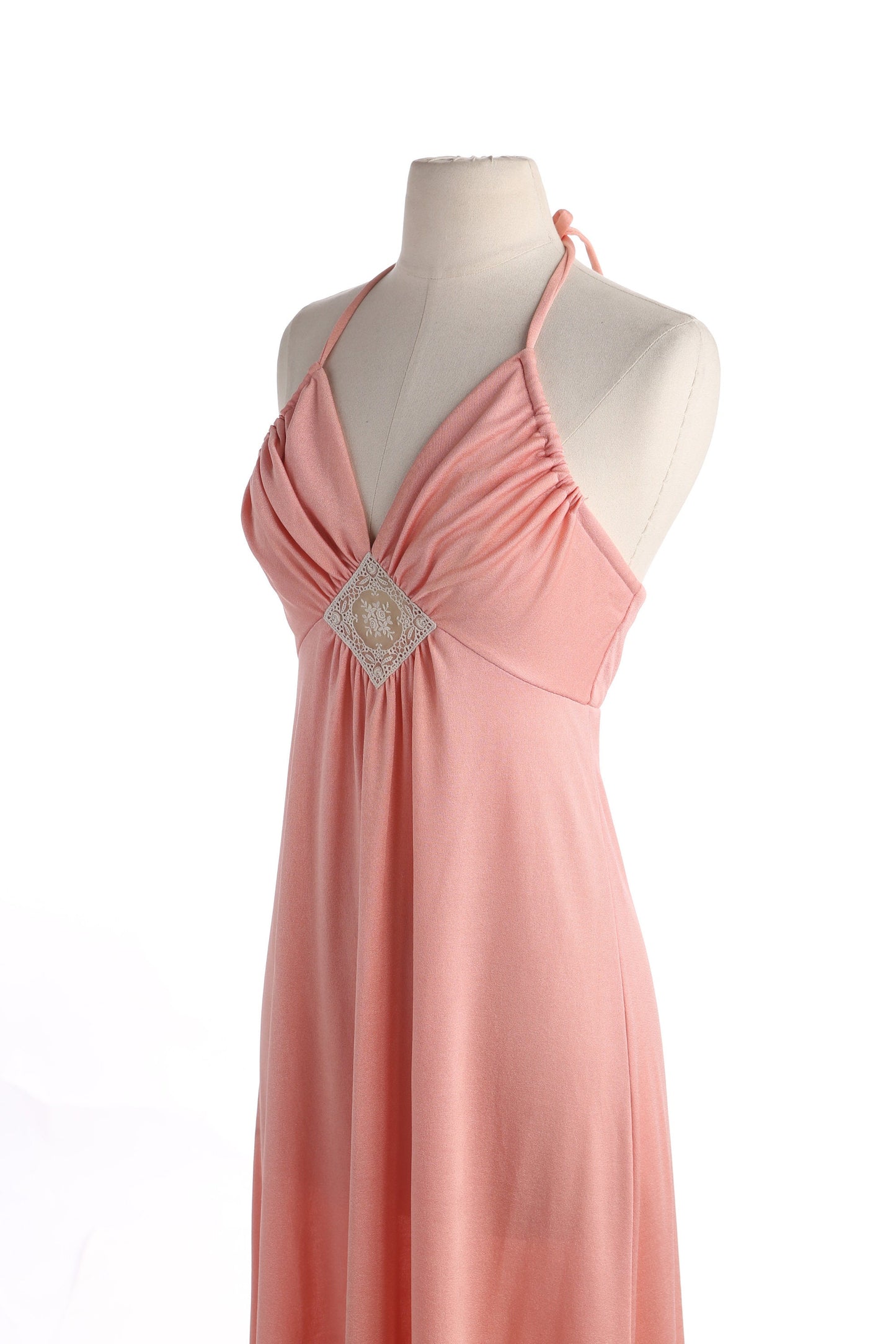 70s Women Halter Pink Long Poly Dress
