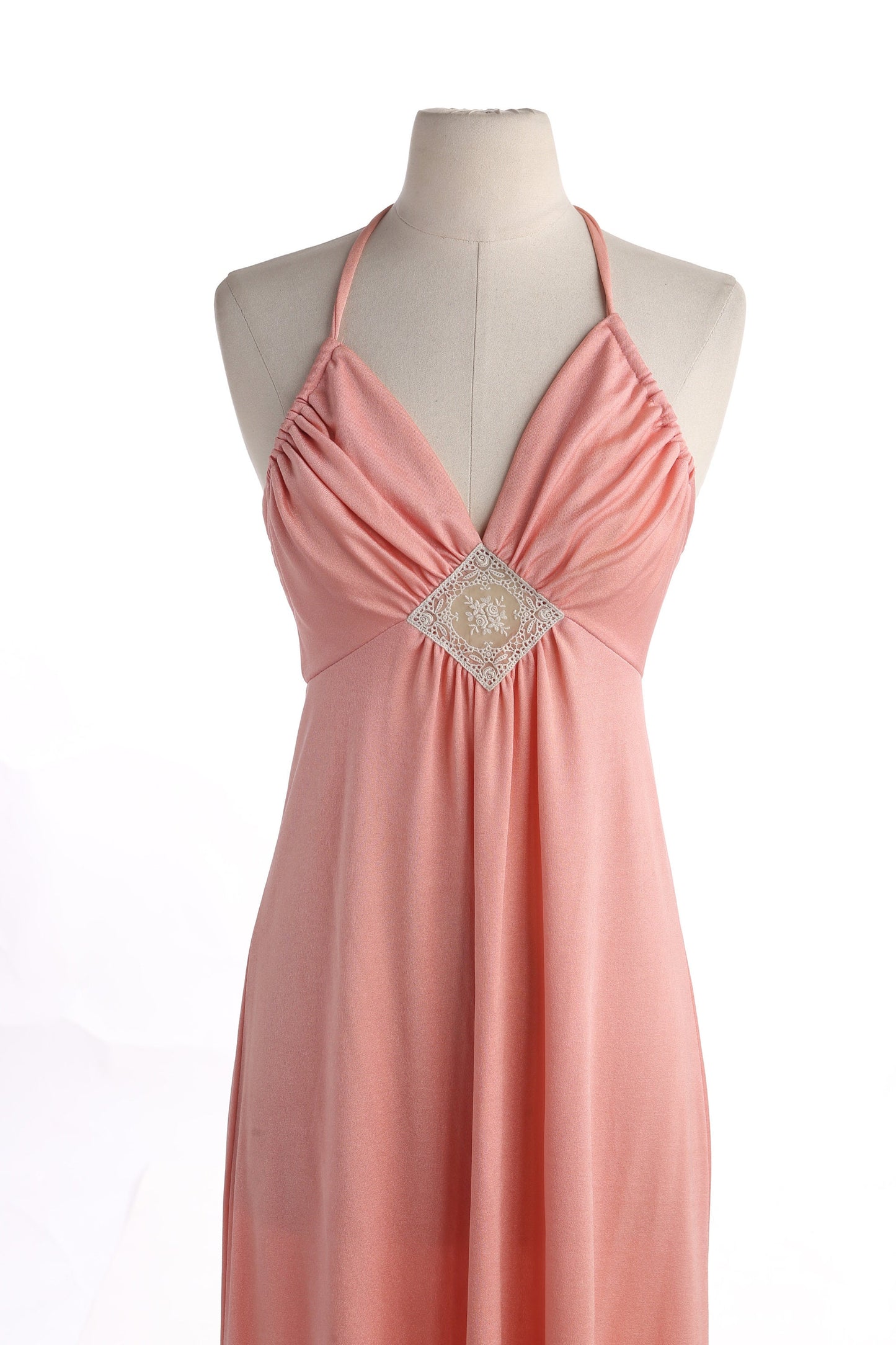 70s Women Halter Pink Long Poly Dress