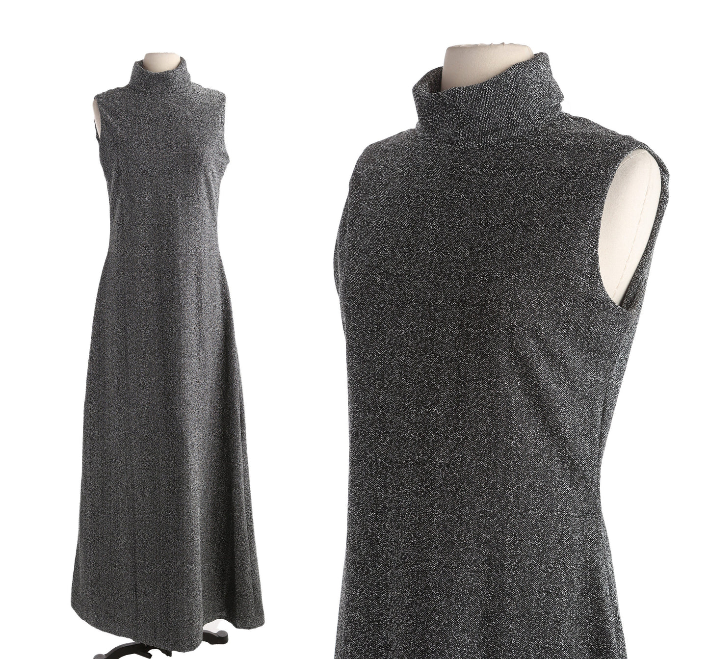 Vintage Women's Long Black Metallic Evening Dress