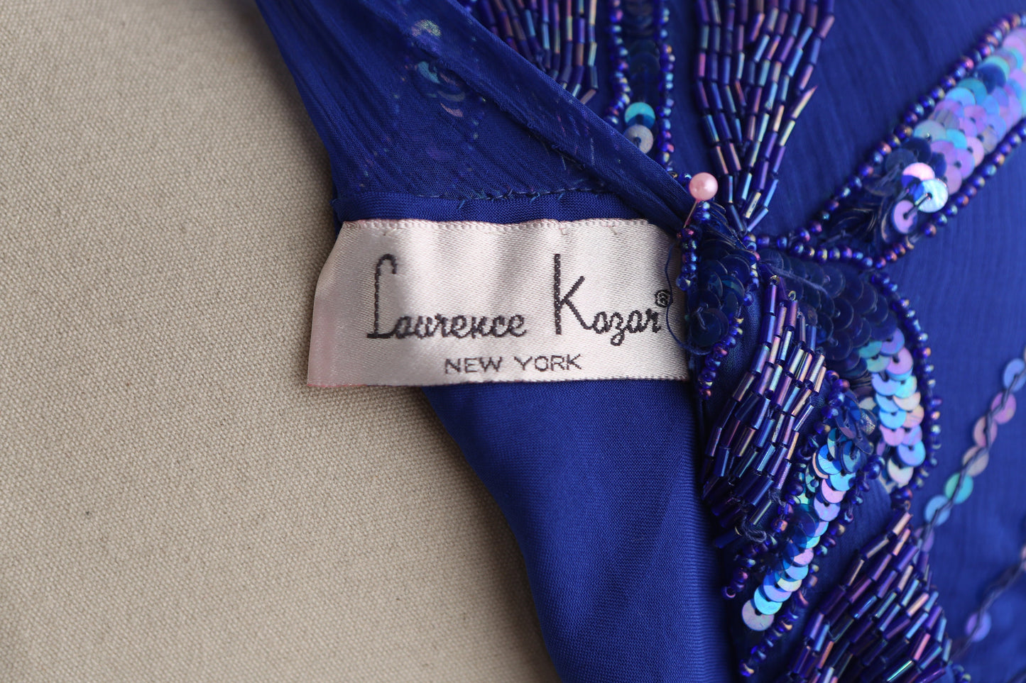 Vintage Women Blue Sequin Long Sleeve Evening Dress by Lauren Kagar