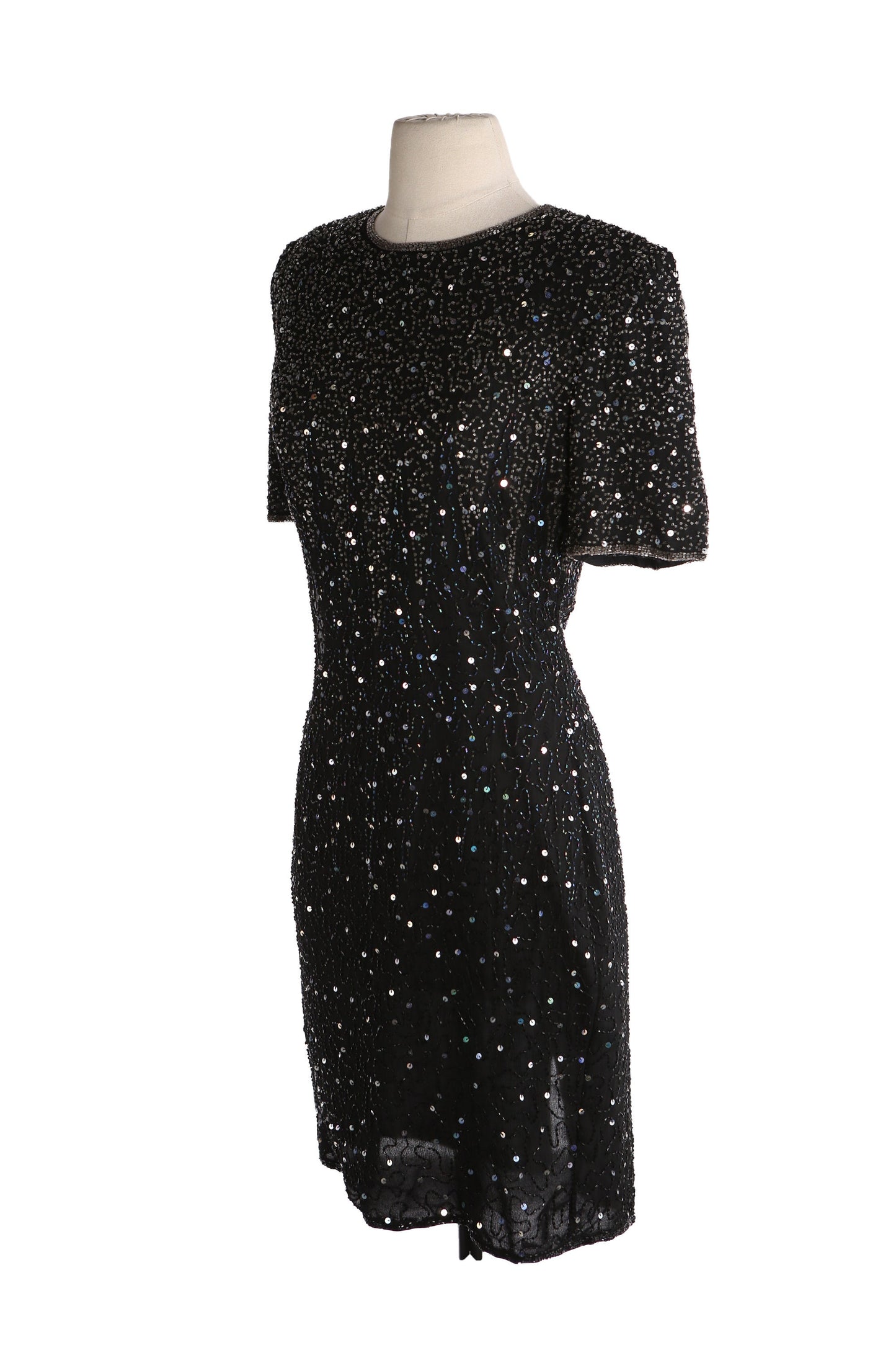 90s Black Sequin Evening Dress by Laurence Kagar