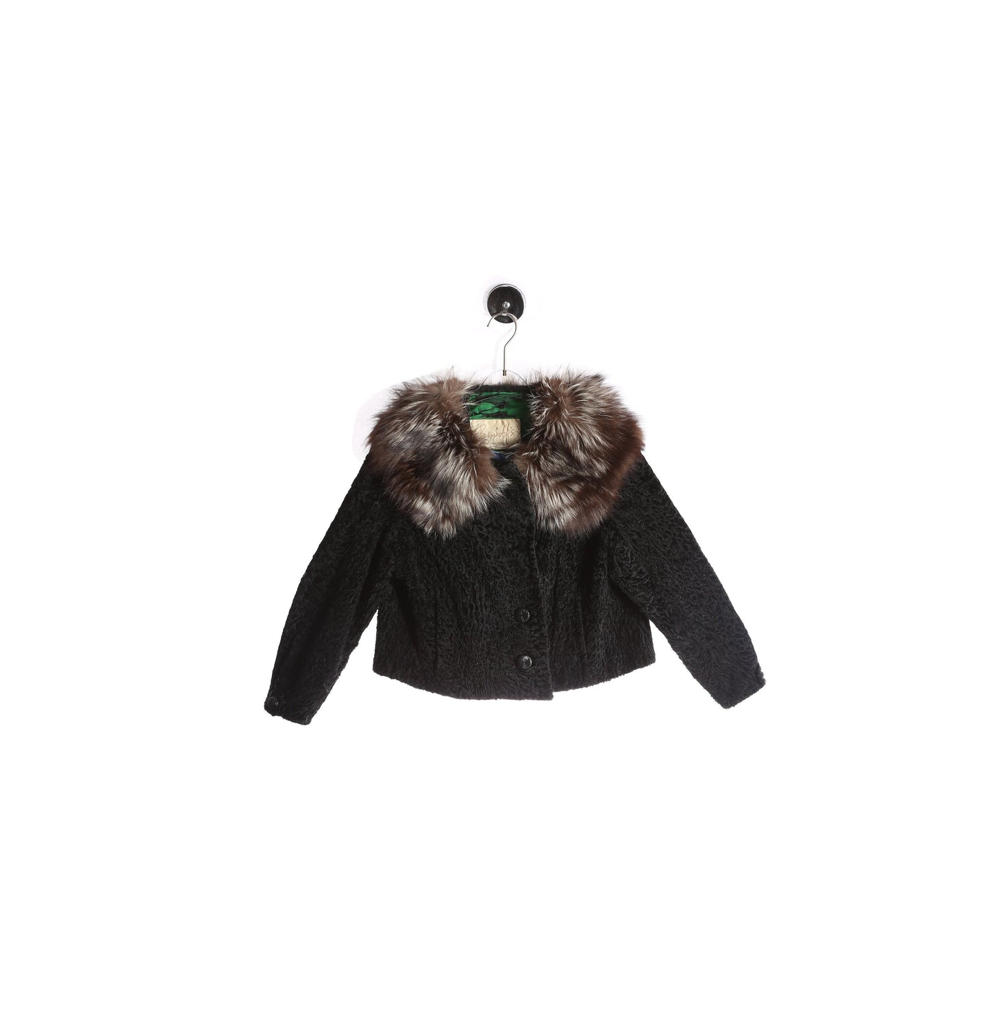 Vintage Black Short Casual Jacket with Fur Collar