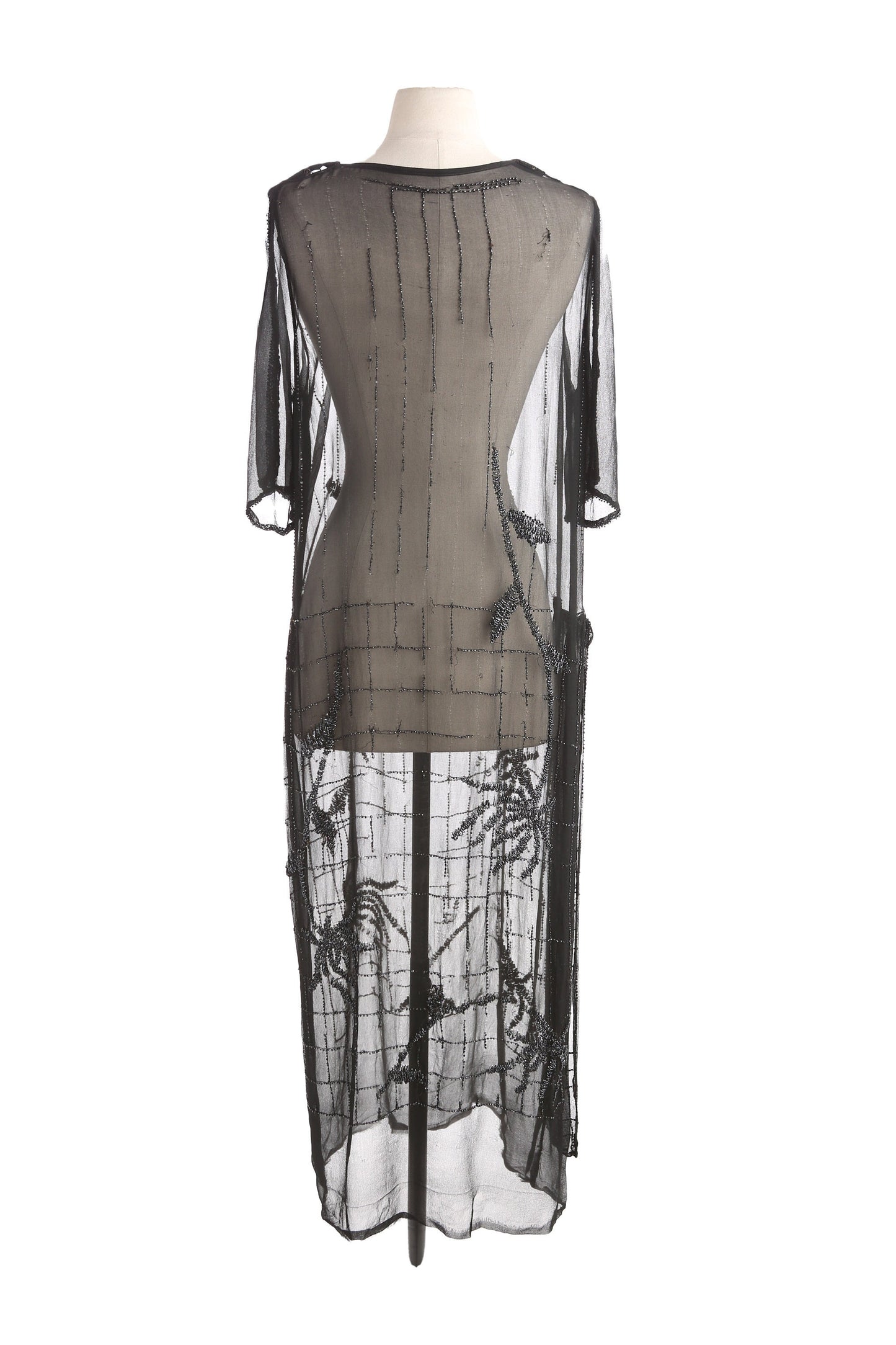 Vintage Black Sheer Dress with Stone Details - Estimated Era 30s - 40s
