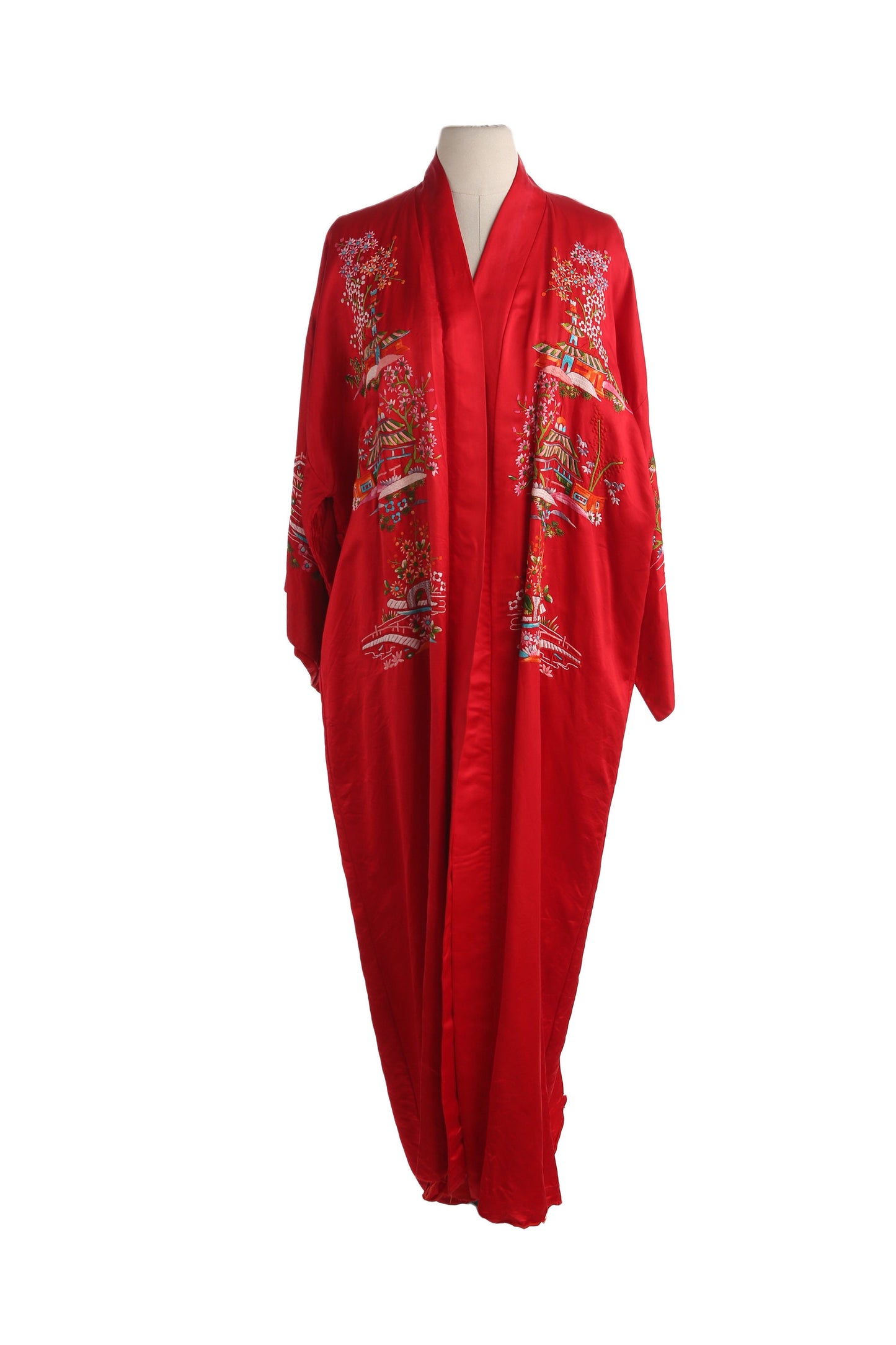 Vintage Chinese Red Embroidered Robe by Plum Blossom