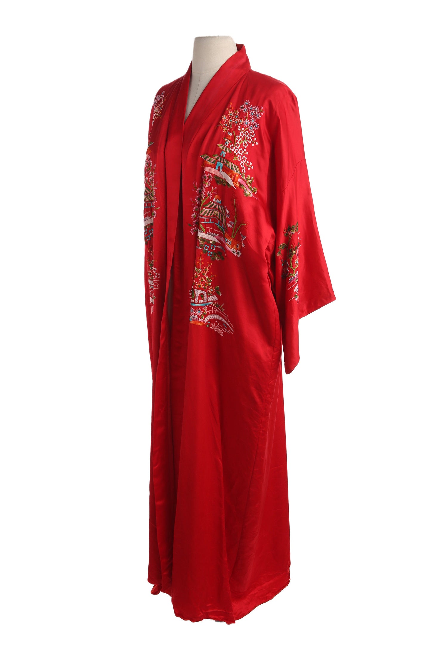 Vintage Chinese Red Embroidered Robe by Plum Blossom