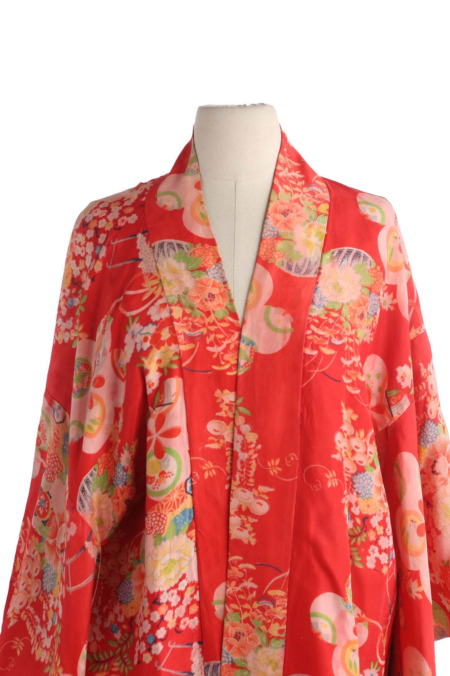 Vintage Red Kimono Robe - Floral Print