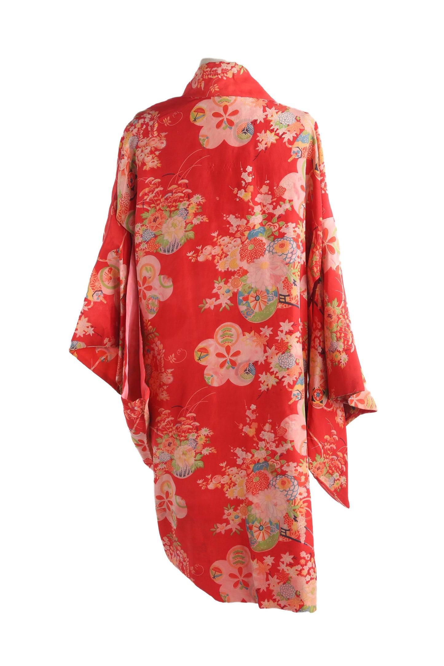 Vintage Red Kimono Robe - Floral Print