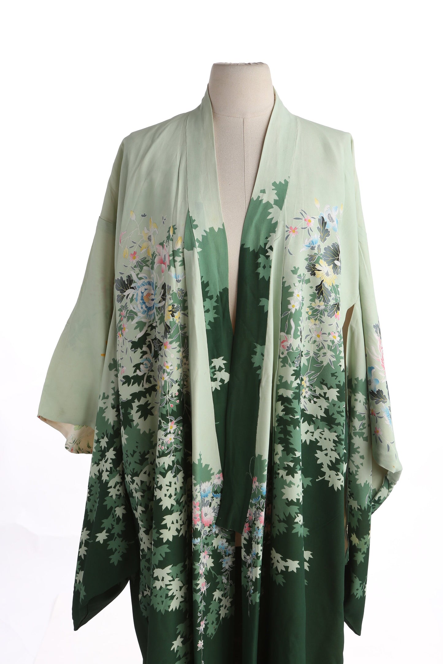 Vintage Flora Print Green Kimono Robe