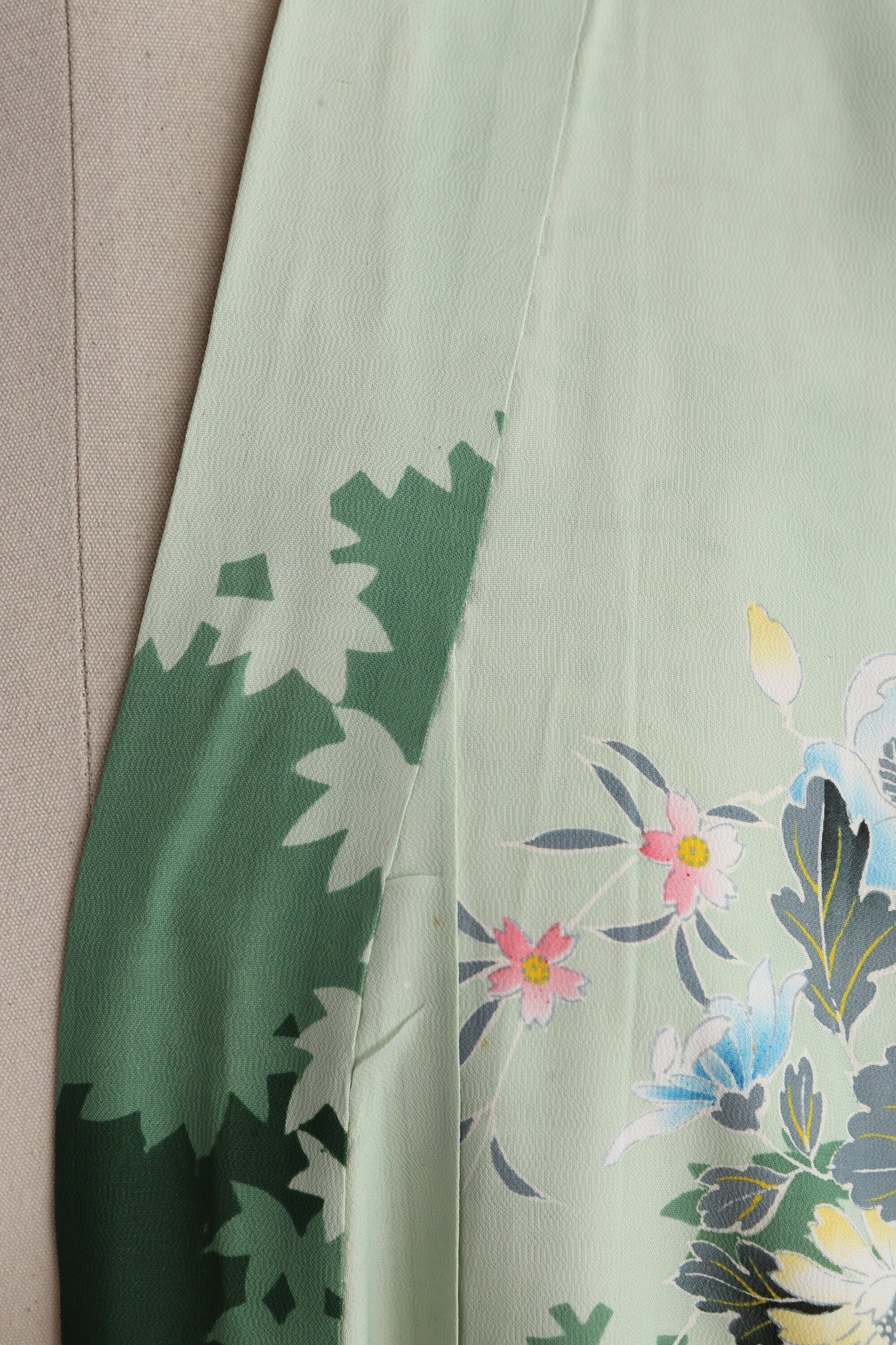 Vintage Flora Print Green Kimono Robe