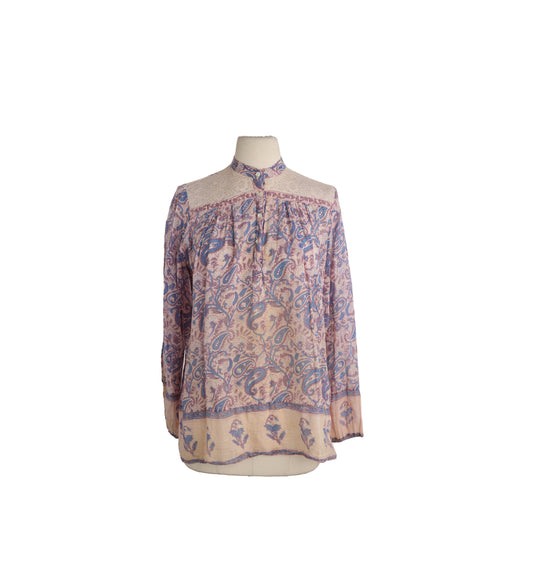 Vintage Women's Boho Blouse / Floral Block Print Fabric / Made in India by Pinotnoir