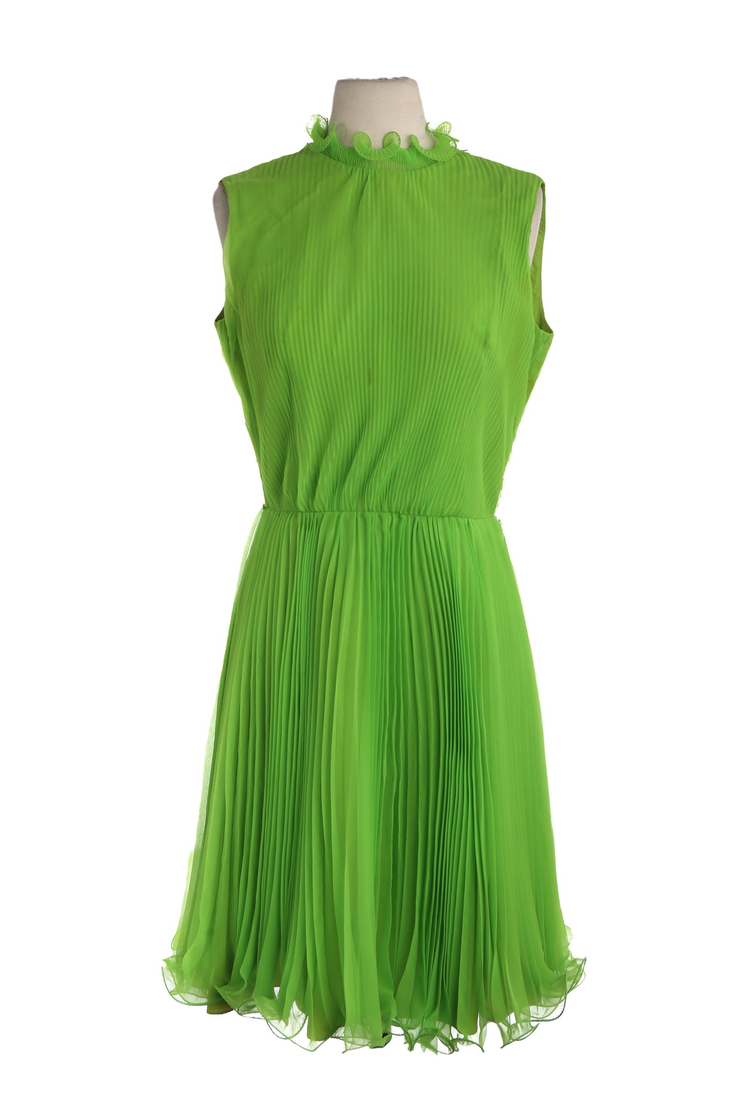 1970s Women Green Pleated Sleeveless Evening Dress