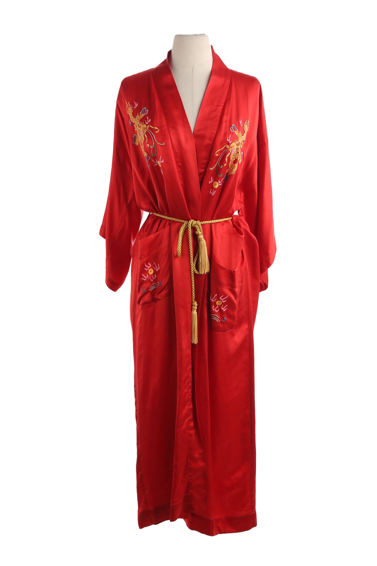 Vintage Red Robe with Embroidered Dragons