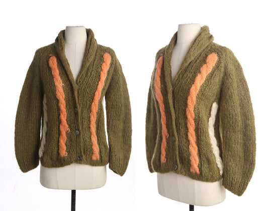 Vintage Women's Green Knitted Cardigan Sweater