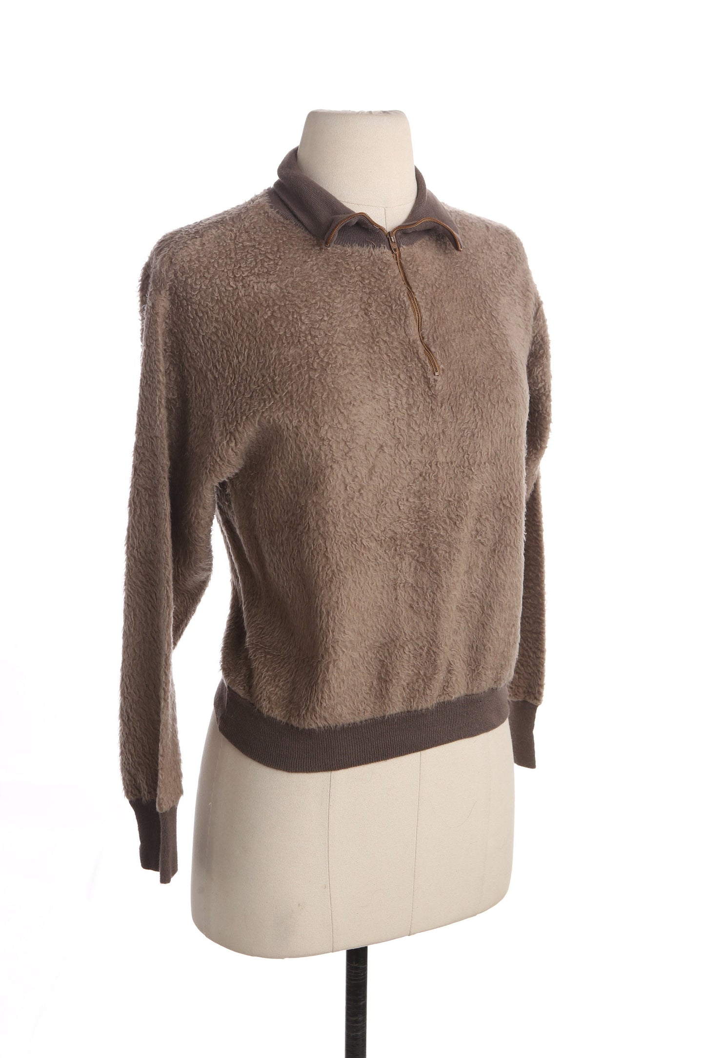 Vintage Men's Brown Mohair Half Zipper Sweatshirt