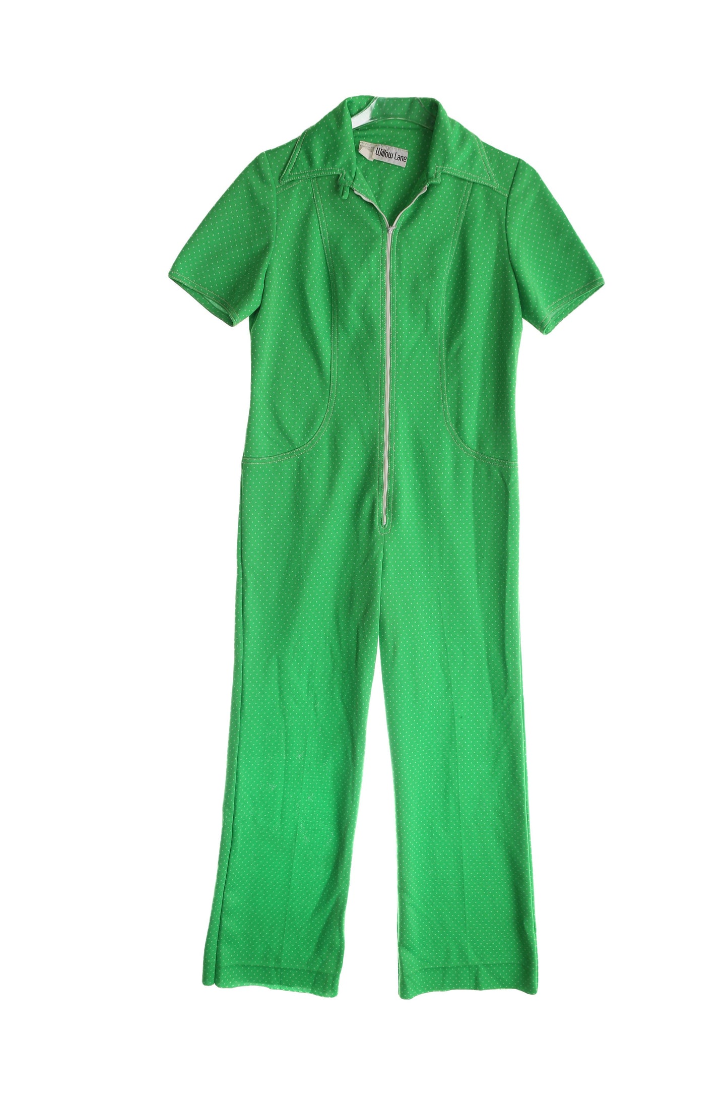 70s Women White Polka Dot Jumpsuit