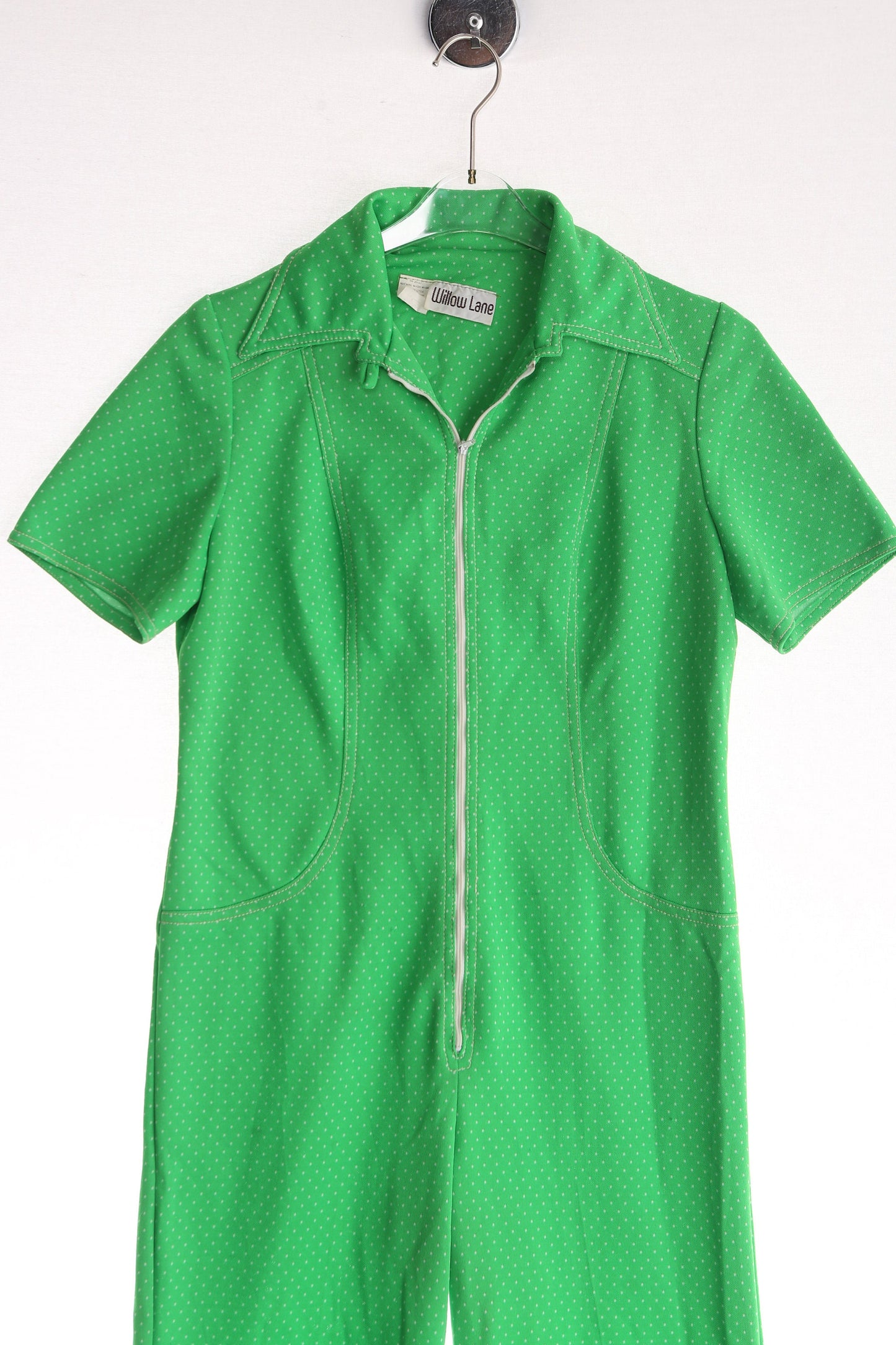 70s Women White Polka Dot Jumpsuit