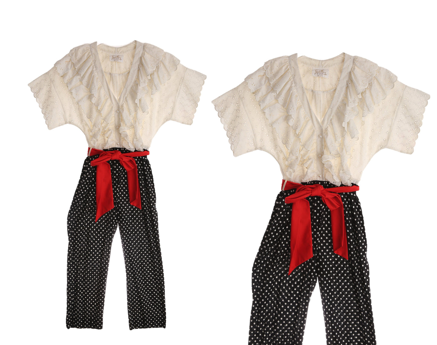 Vintage Women White Polka Dot Ruffle Top Casual Jumpsuit