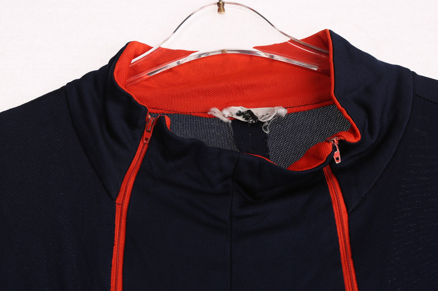 70s Women Blue Casual Jumpsuit with Red Lined Zipper Closure