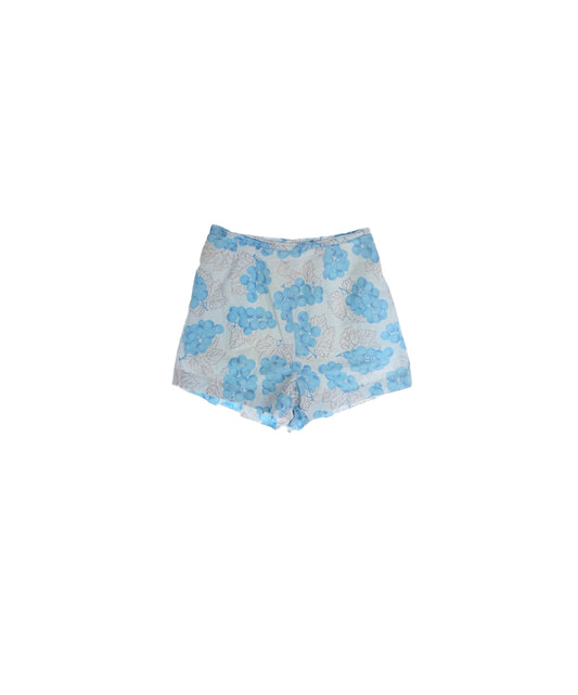 Vintage Women's Blue Floral Print High Waist Summer Shorts / Estimated Era 1940s - 1950s