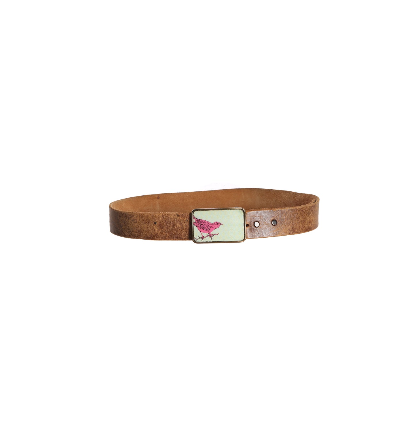 Vintage Leather Belt with Pink Little Bird Buckle