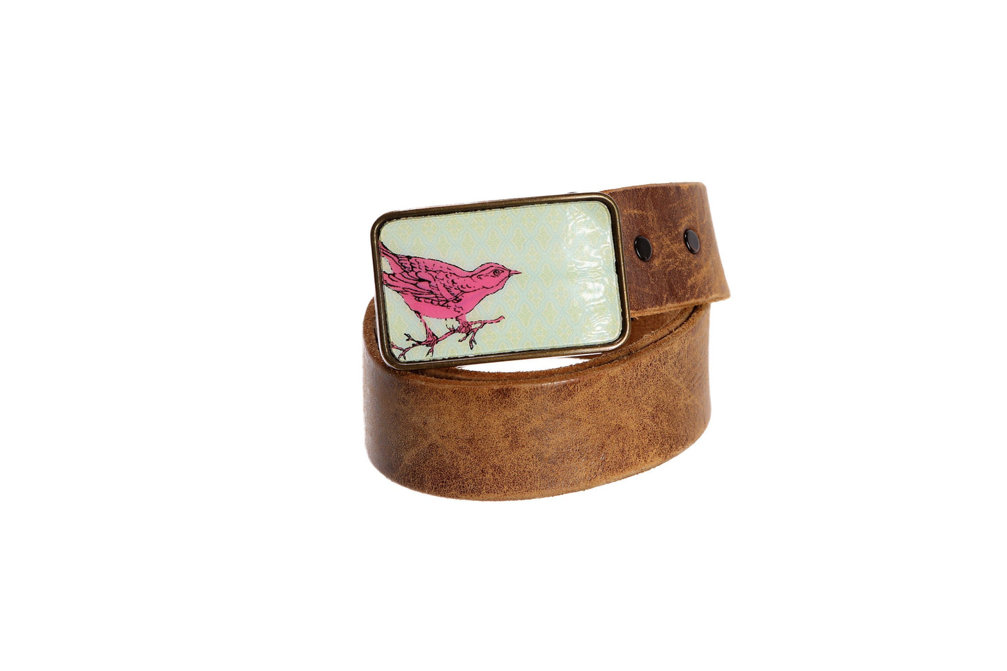 Vintage Leather Belt with Pink Little Bird Buckle