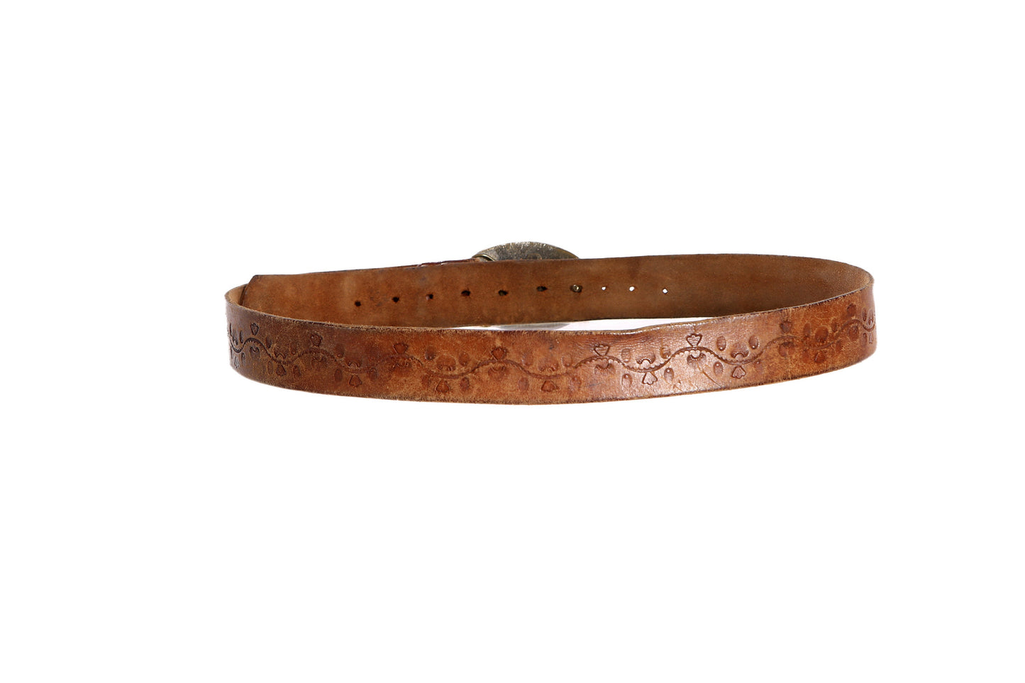 Vintage Tooled Leather Belt with Deer Belt Buckle