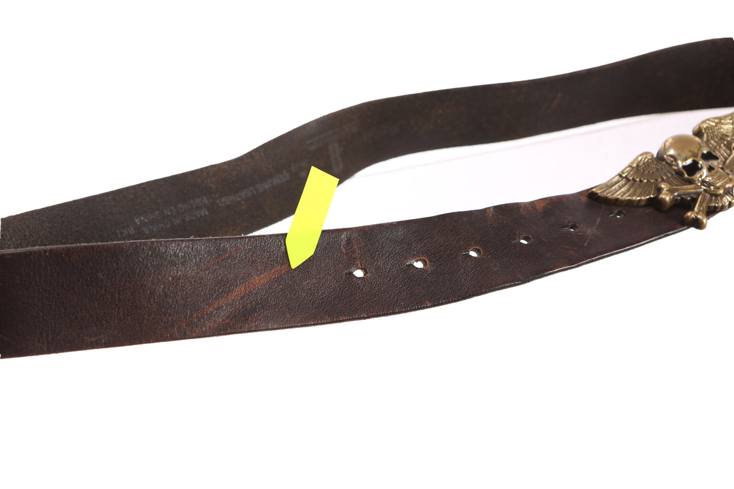 Brown Leather Bell with Winged Skull Belt Buckle