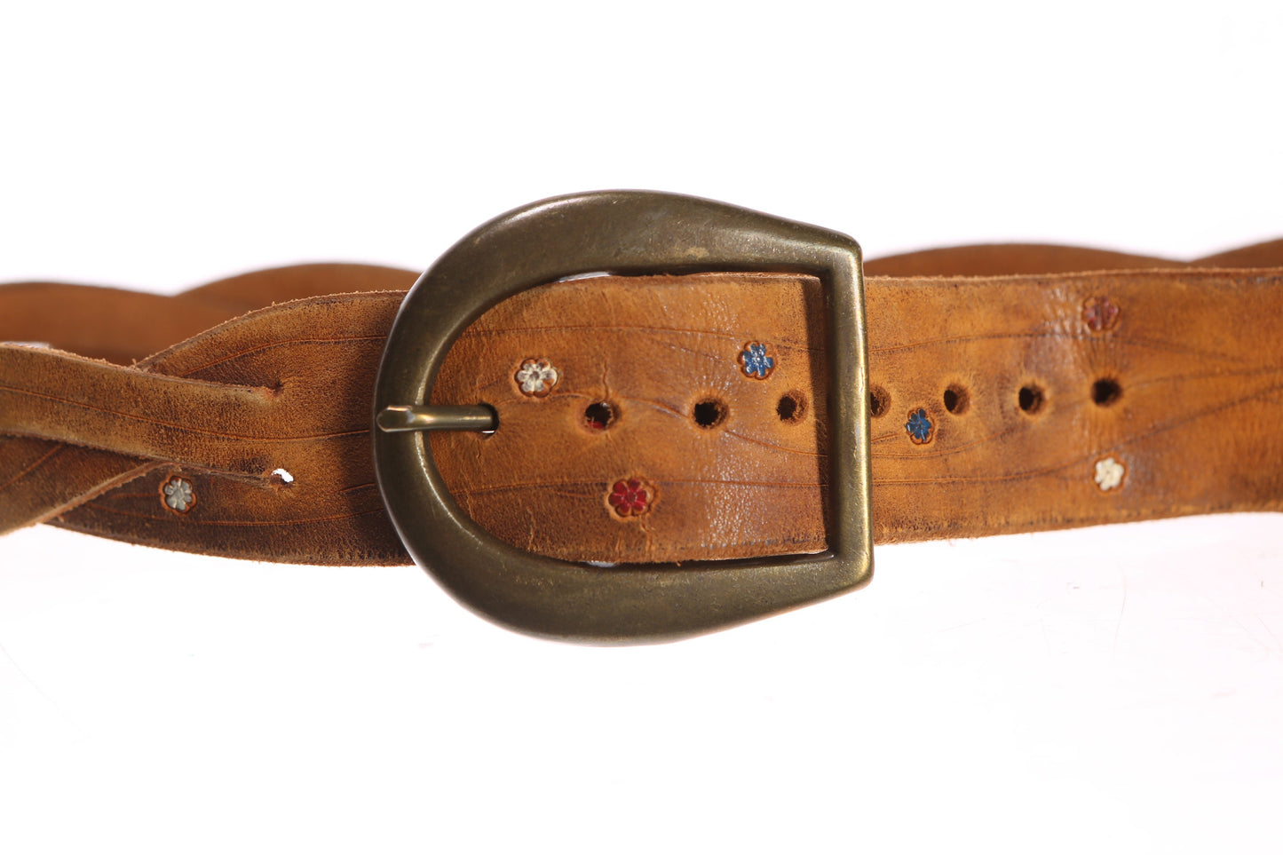 Vintage Floral Engraved Tooled Leather Belt
