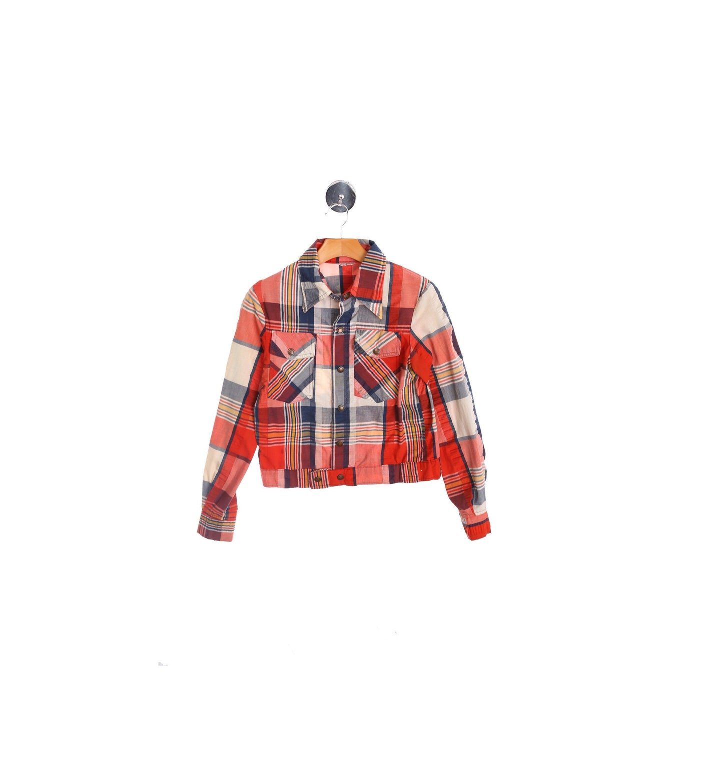 70's Red Plaid Cotton Long Sleeve Jacket
