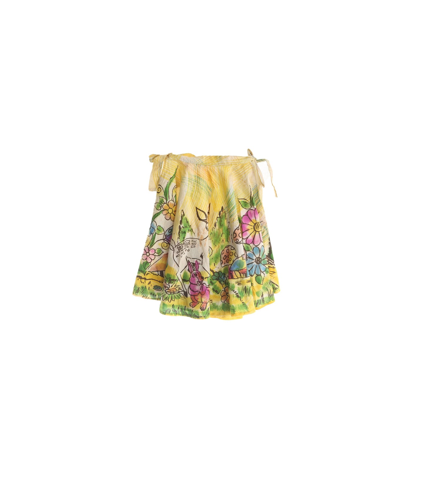 Vintage Kids Yellow Skirt with Hand Block Print - Estimated Era 50s - 60s