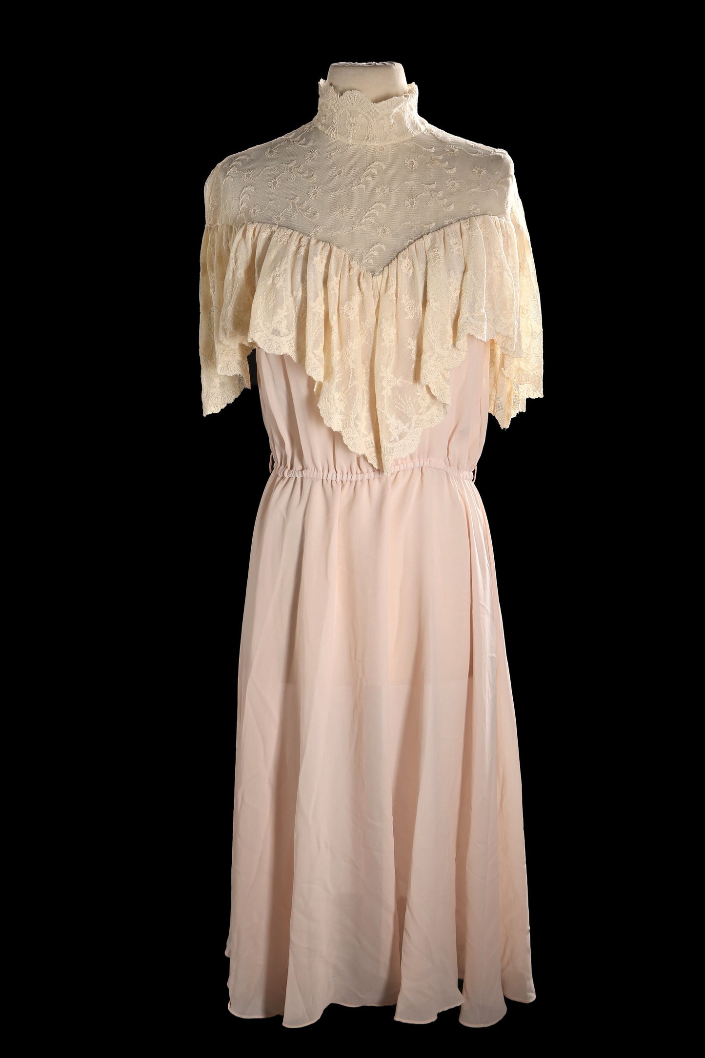 80s Women Pink Poly Prairie Short Sleeve Casual Dress by Miss Ashely of California