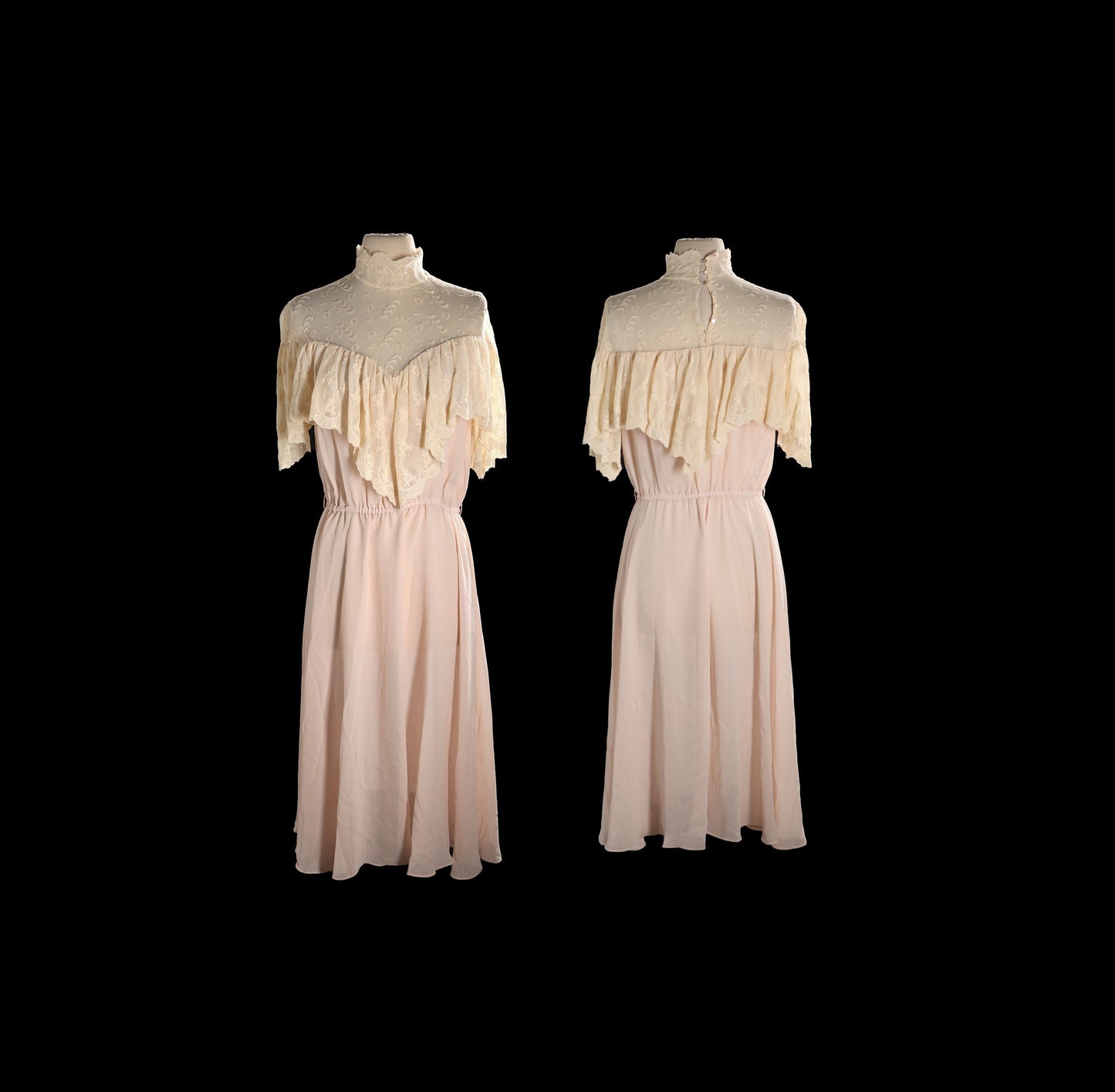 80s Women Pink Poly Prairie Short Sleeve Casual Dress by Miss Ashely of California