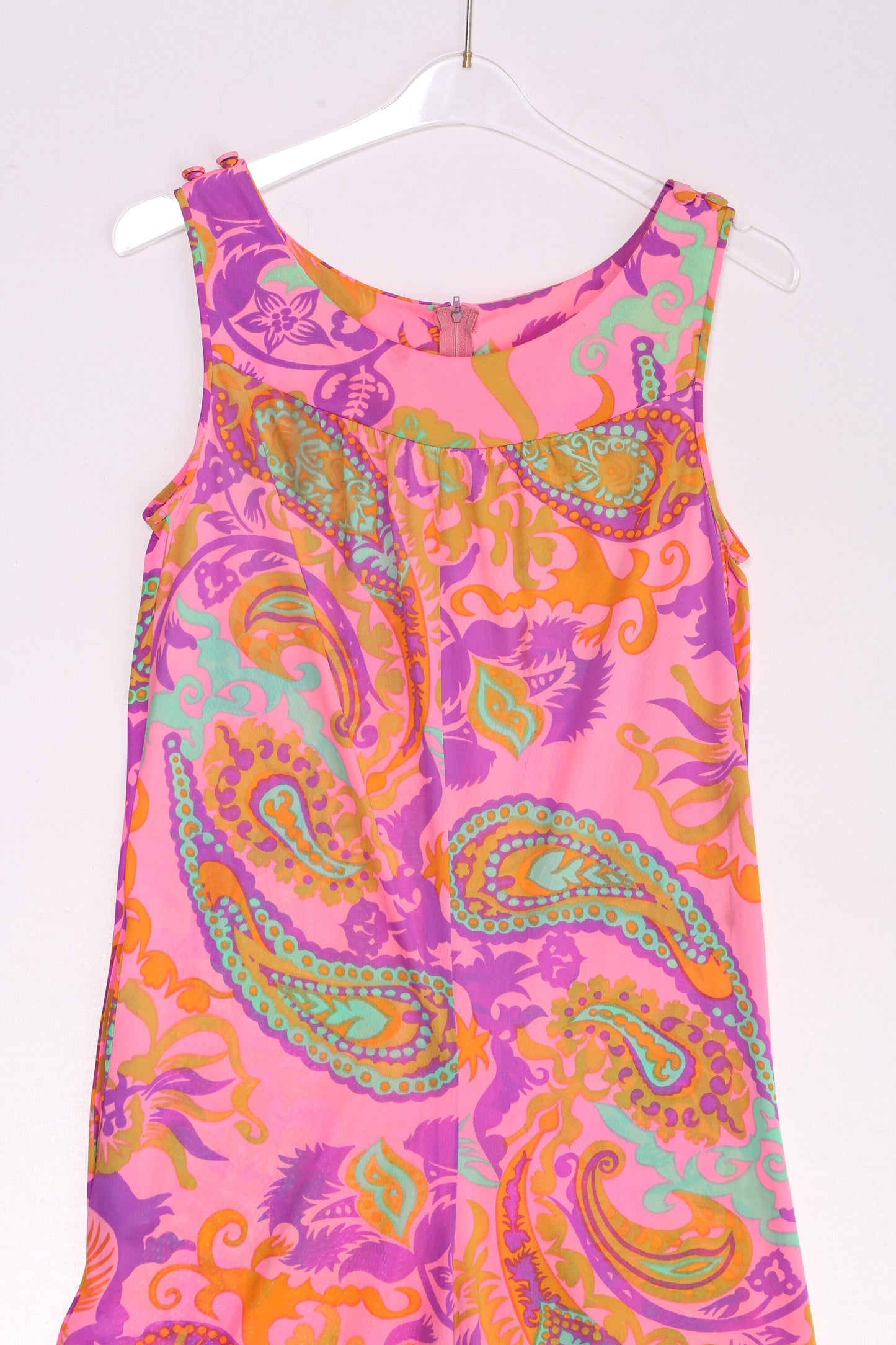 70S Women Pink Paisley Polyester Jumpsuit