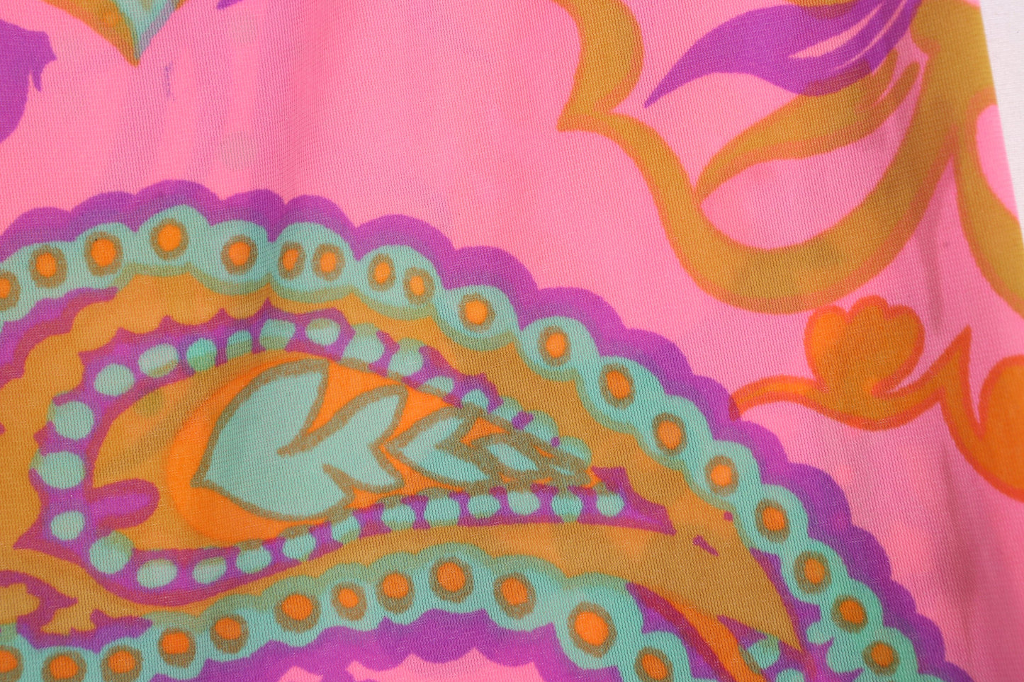 70S Women Pink Paisley Polyester Jumpsuit