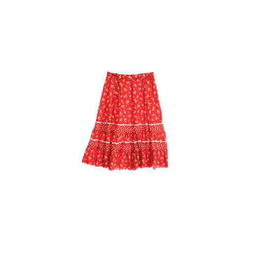 Vintage Women's Red Floral Print Prairie Skirt