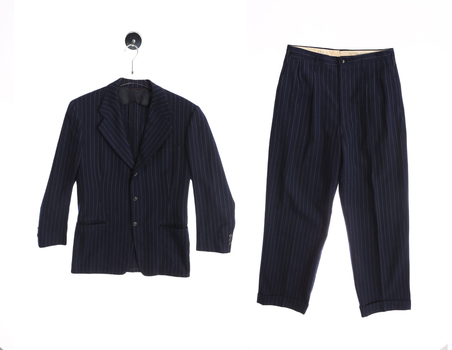 Vintage Men's Blue Striped Suit - Estimated Era 1940s - 1950s