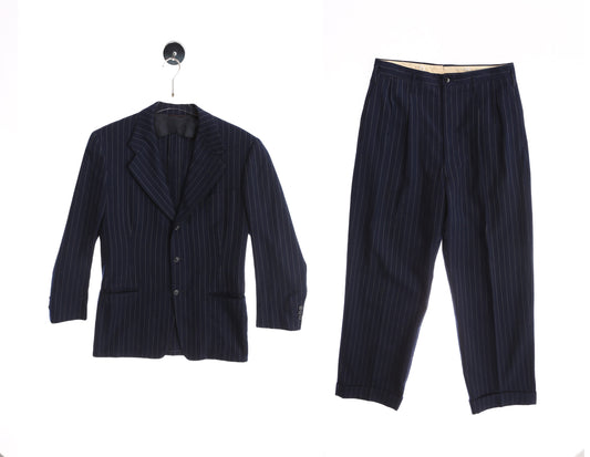 Vintage Men's Blue Striped Suit - Estimated Era 1940s - 1950s