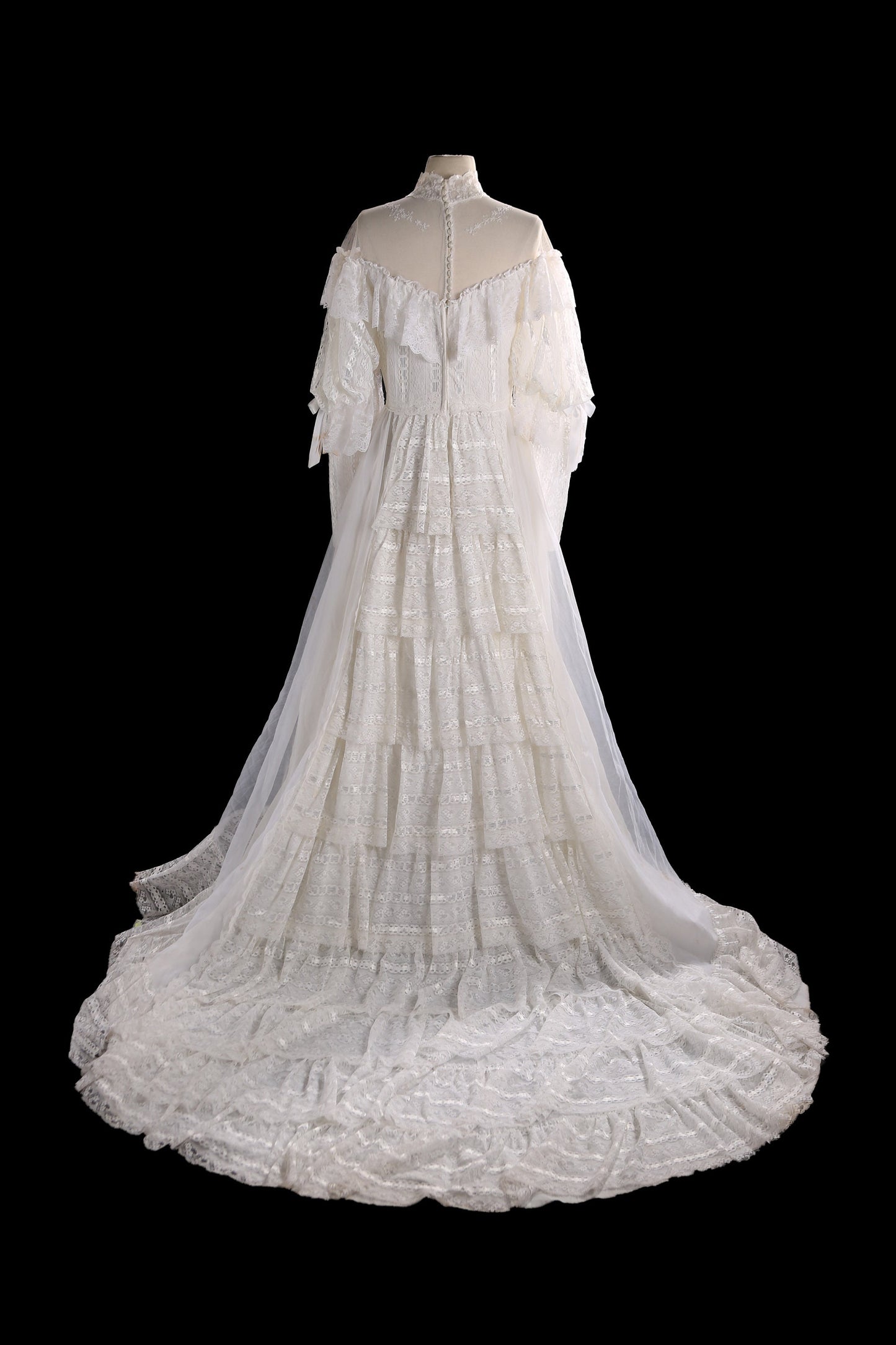 Vintage White Wedding Dress with Back Ruffled Lace Designs - All Stains Have Been Removed - Ask for Details if Needed